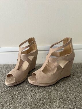 Beige Suede Wedge Sandals